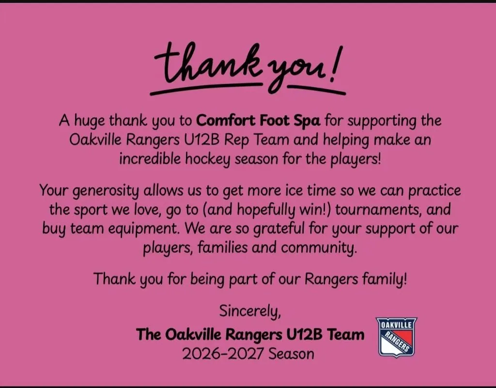 Oakville Rangers Hockey Team sponsorship thank you card